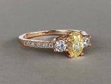 2ct Oval Cut Yellow Sapphire Three Stone Engagement Ring 14k Rose Gold Finish