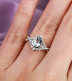 2.3ct Pear Blue Aquamarine Engagement Ring Curved Bridal Set 14k White Gold Over