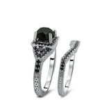 4Ct Round Cut Black Diamond Vintage Bridal Set Ring Band 14K White Gold Finish