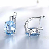 2.3ct Stud Earrings Oval Cut Blue Topaz Solitaire Latch Back 14k White Gold Over