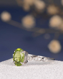 1.5ct Oval Cut Green Peridot Engagement Ring Diamond Accents 14k White Gold Over