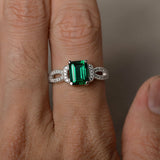 2ct Emerald Cut Green Emerald Engagement Ring 14k White Gold Finish Split Band