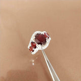 5ct Engagement Ring Oval Cut Red Garnet Cocktail Women 14k White Gold Finish