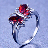 2ct Pear Cut Red Garnet Engagement Ring 14k White Gold Finish Butterfly Design