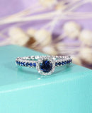 2ct Round Blue Sapphire Engagement Ring Diamond Halo Twisted 14k White Gold Over