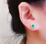 2.6ct Stud Earrings Oval Cut Green Emerald Halo Cluster 14k White Gold Finish