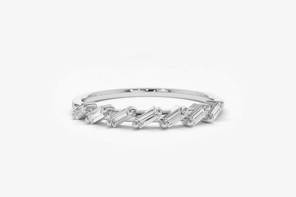 0.75ct Wedding Ring Band Baguette Cut Diamond Stackable 14k White Gold Finish