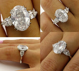 4Ct Oval Cut Diamond Trilogy Engagement Ring 14K White Gold Finish Pear Accents