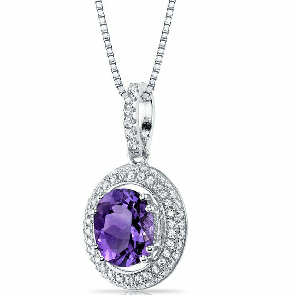 2Ct Oval Cut Purple Amethyst Diamond Halo Pendant 14K White Gold Finish NO CHAIN