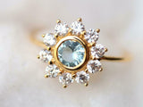 2.1ct Round Cut Blue Aquamarine Floral Minimalist Ring 14k Yellow Gold Finish