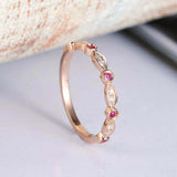 1ct Round Cut Pink Ruby Wedding Band Stackable Half Eternity 14k Rose Gold Over