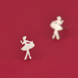 Cute Small Ballet Dancing Girl Stud Earrings Graduation Gift 14k White Gold Over