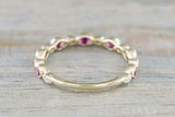 1ct Round Cut Pink Ruby Wedding Band Milgrain Half Eternity 14k Yellow Gold Over