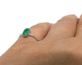 0.3ct Engagement Ring Marquise Cut Green Emerald Solitaire 14k White Gold Finish