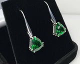 1.2ct Drop Earrings Trillion Cut Green Emerald Solitaire 14k White Gold Finish