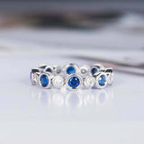 1.5ct Round Cut Blue Sapphire Wedding Band Bezel Set Eternity 14k WhiteGold Over