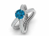 2ct Round Cut London Blue Topaz Braided Open Split Shank Ring 14k WhiteGold Over