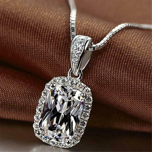 2.5ct Diamond Pendant Cushion Cut Brilliant Halo 14k White Gold Finish NO CHAIN