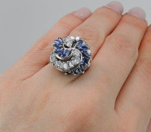 5ct Marquise Blue Sapphire Twister Cocktail Engagement Ring 14k White Gold Over