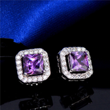 4Ct Princess Cut Purple Amethyst Diamond Halo Stud Earrings 18K White Gold Over