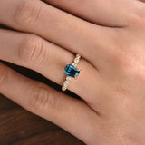 1ct Elongated Cushion Cut London Blue Topaz Solitaire Ring 14k YellowGold Finish