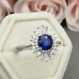 2ct Engagement Ring Round Cut Sapphire Ballerina Sunburst 14k White Gold Finish