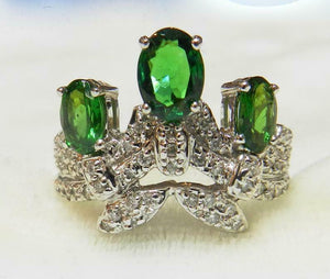 5ct Engagement Ring Oval Cut Green Emerald Crown Tiara 14k White Gold Finish