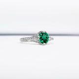 0.35ct Round Cut Green Emerald Solitaire Round Accent Ring 14k White Gold Finish