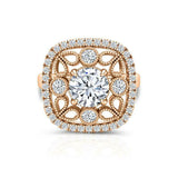 Filigree Milgrain Halo Engagement Ring 2ct Round Cut Diamond 14k RoseGold Finish