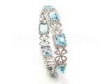 10ct Emerald Cut Aquamarine Cocktail Queen Royal Bracelet 14k White Gold Plated