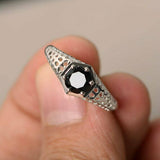 0.5ct Round Black Diamond Engagement Ring 14k White Gold Finish Hollow Solitaire