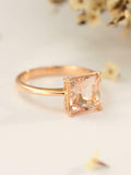 1.2ct Princess Cut Peach Morganite Minimalist Solitaire Ring 14k RoseGold Finish