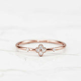 Floral Dainty Minimalist Engagement Ring 0.4ct Round Diamond 14k Rose Gold Over