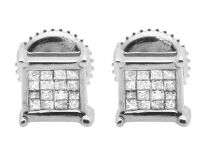 1ct Princess Cut Diamond Cluster Tile Square Stud Earrings 14k White Gold Finish