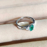 2ct Oval Cut Green Emerald Diamond Petite Round Accents Ring 14k WhiteGold Over