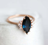 1.5ct Marquise Blue Sapphire Engagement Ring 14k Rose Gold Finish Diamond Petite