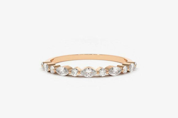 1ct Wedding Band Marquise Cut Diamond Minimalist Design 14k Rose Gold Finish