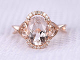 1ct Oval Cut Peach Morganite Engagement Ring 14k Rose Gold Finish Halo Infinity