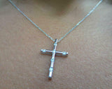 0.5ct Diamond Pendant with Chain Round Cut Brilliant Cross 14k White Gold Finish