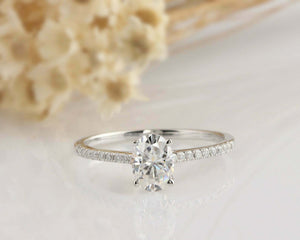 1.5ct Oval Cut Diamond Solitaire Ring 14k White Gold Finish with Round Accents