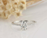 1.5ct Oval Cut Diamond Solitaire Ring 14k White Gold Finish with Round Accents