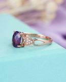 1.5ct Oval Purple Amethyst Solitaire Cluster Heart Accent Ring 14k RoseGold Over