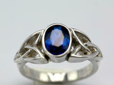 2ct Oval Blue Sapphire Engagement Ring Celtic Trinity Knot 14k White Gold Finish