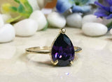 1.4ct Engagement Ring Pear Cut Purple Amethyst Solitaire 14k Yellow Gold Finish