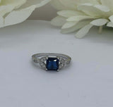 1.6ct Princess Cut Blue Sapphire Diamond Leaf Accent Ring 14k White Gold Finish