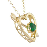 1ct Green Emerald Pendant with Chain Heart Cut Arrow Heart 14k YellowGold Finish