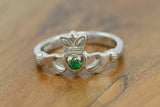 0.5ct Round Cut Green Emerald Engagement Ring Claddagh Irish 14k White Gold Over