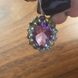 2.5ct Purple Amethyst Pendant Oval Cut Halo Cluster 14k White Gold Over NO CHAIN