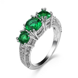 3.3Ct Round Cut Green Emerald Trilogy Women Engagement Ring 14K White Gold Over