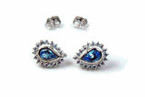 2ct Stud Earrings Pear Cut Blue Topaz Diamond Floral Design 14k WhiteGold Finish